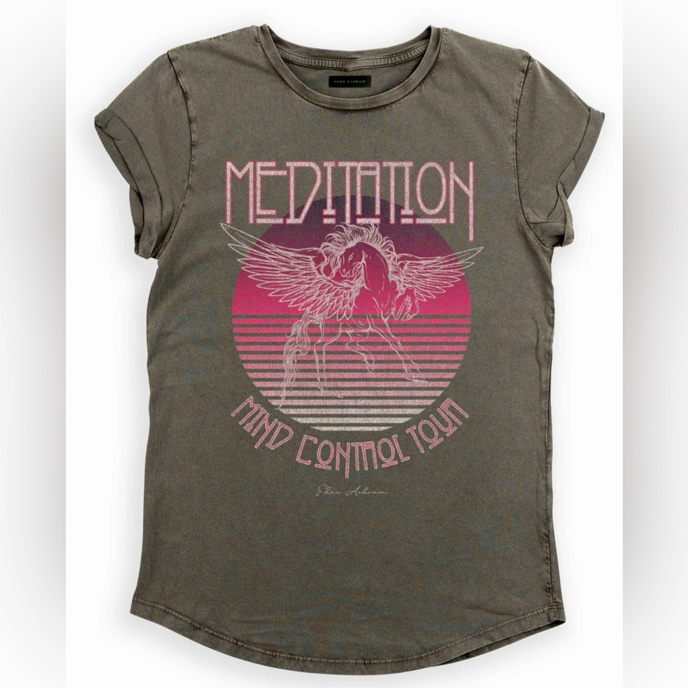 Eden Ashram MEDITATION ROCK PREMIUM ROLLED SLEEVE T-SHIRT size small